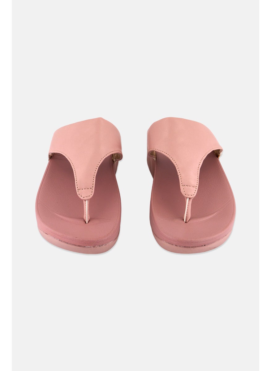 Women Leather Slip On Sandals, Pink
