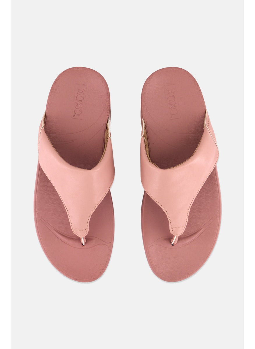 Women Leather Slip On Sandals, Pink