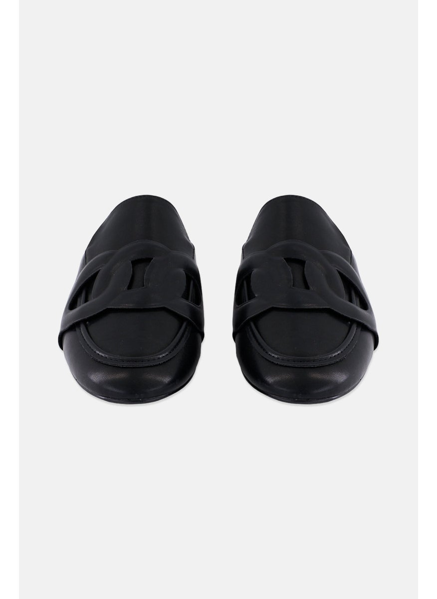 Women Slip On Leather Mules, Black