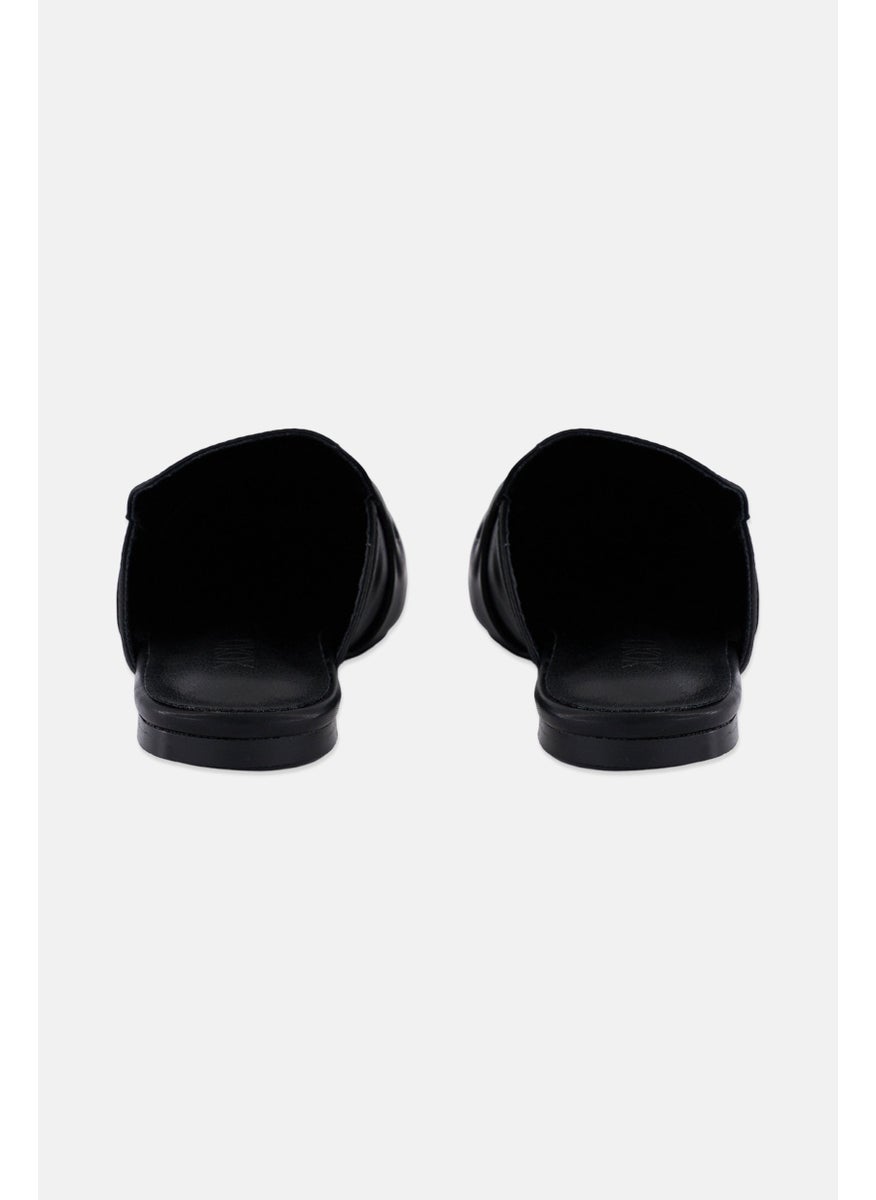 Women Slip On Leather Mules, Black