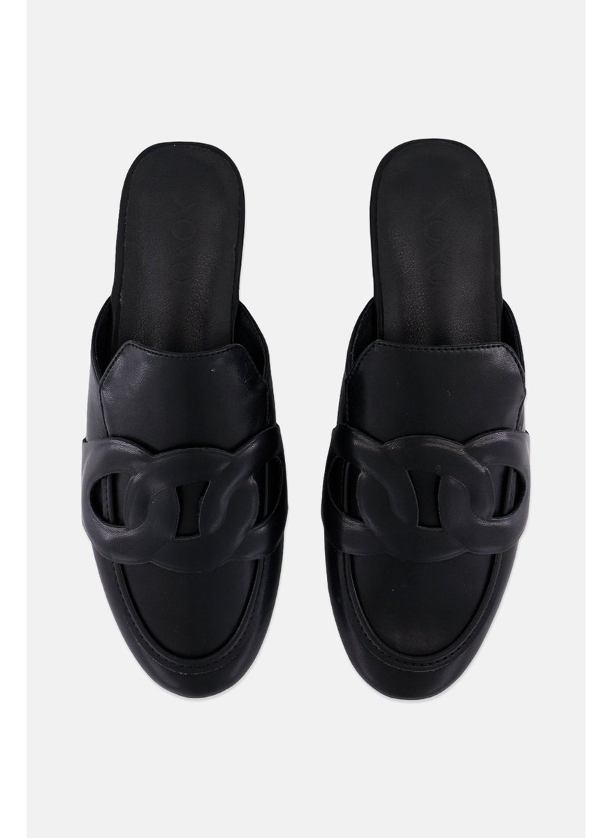 Women Slip On Leather Mules, Black