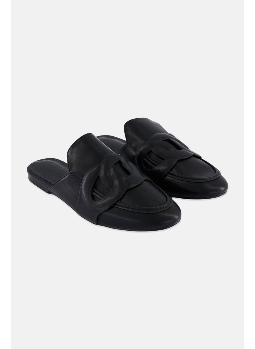 Women Slip On Leather Mules, Black
