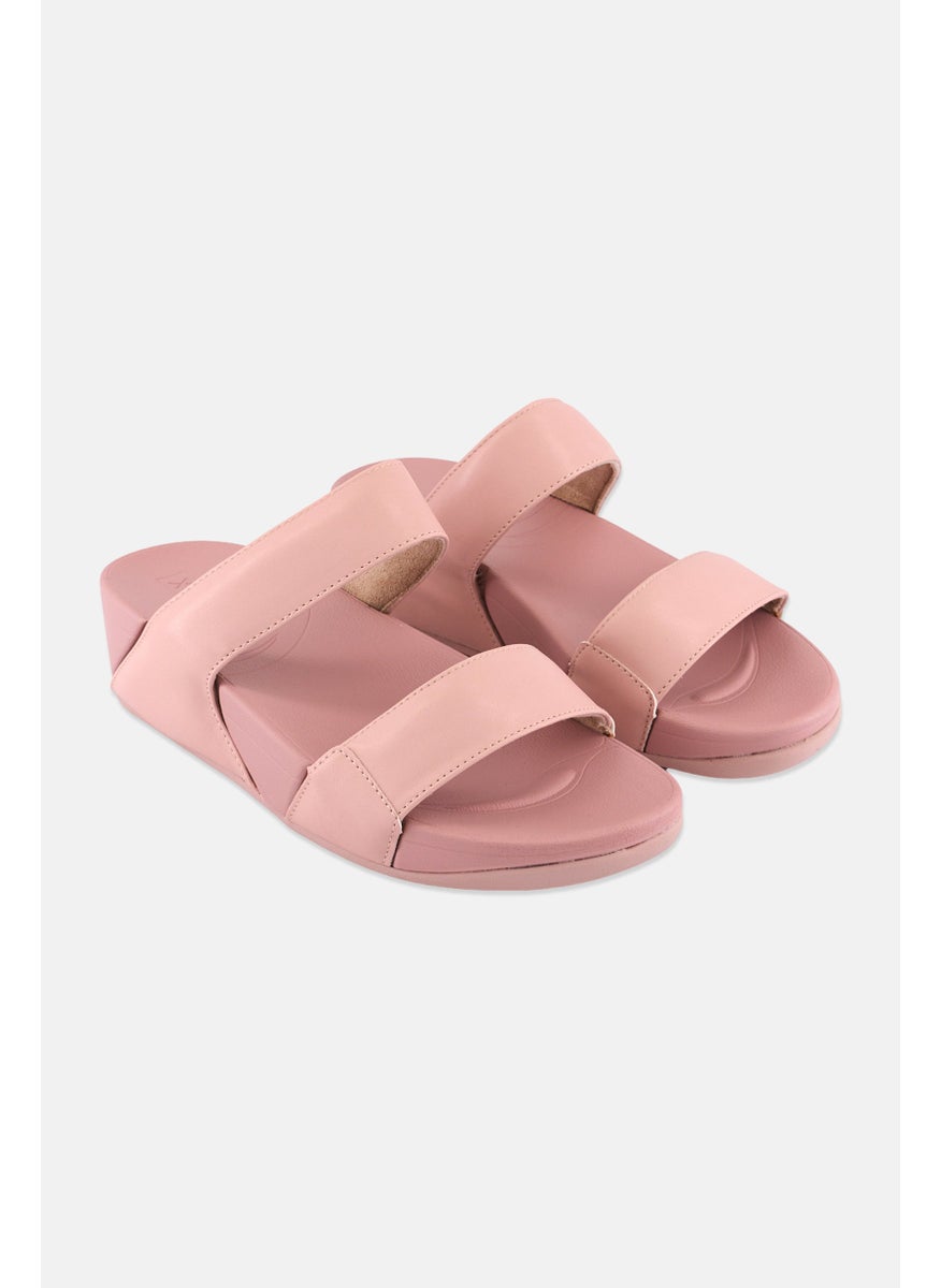 Women Slip On Leather Sandals, Pink