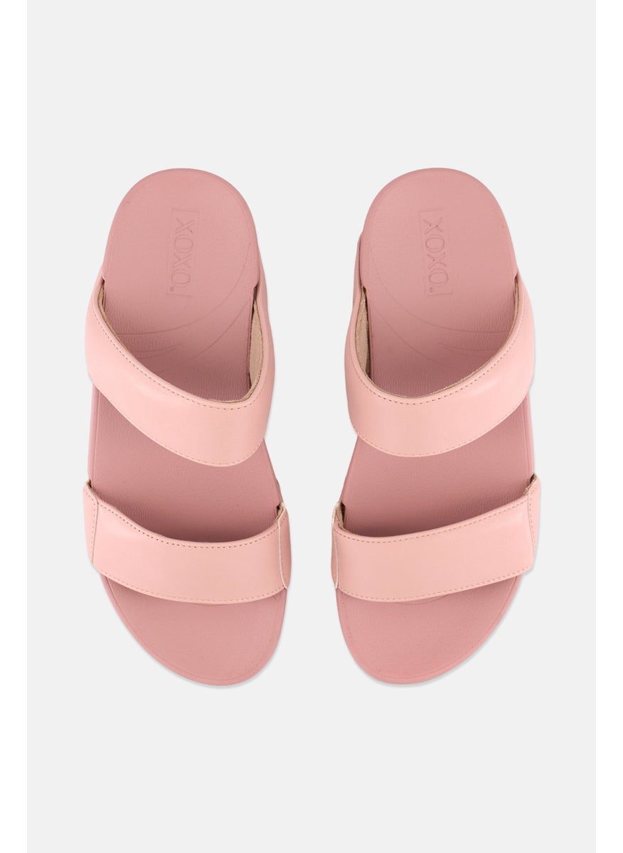 Women Slip On Leather Sandals, Pink