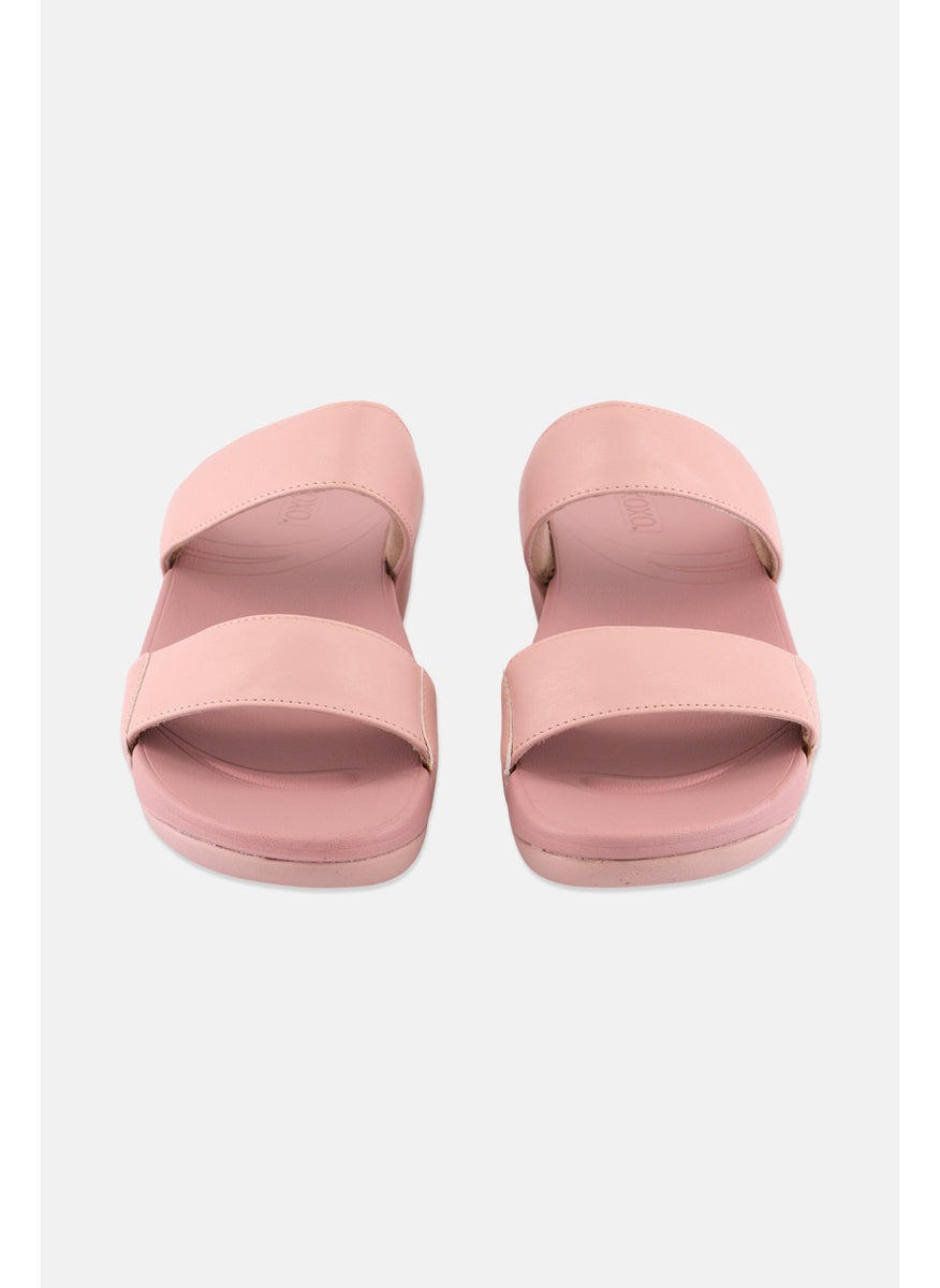 Women Slip On Leather Sandals, Pink