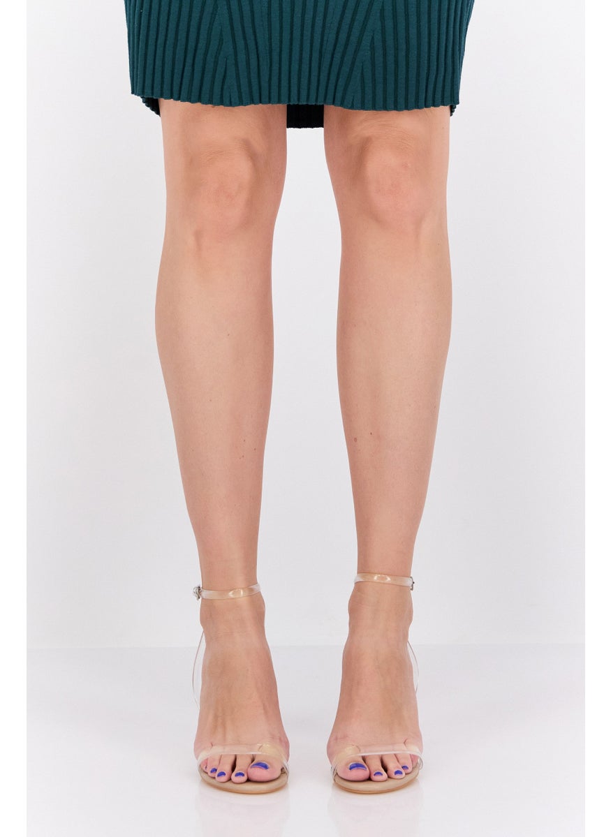 Women Clear Ankle Strap Sandals, Beige