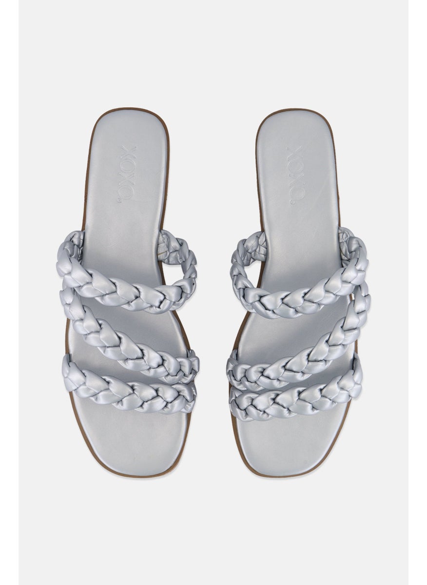 Women Slip On Flats, Silver