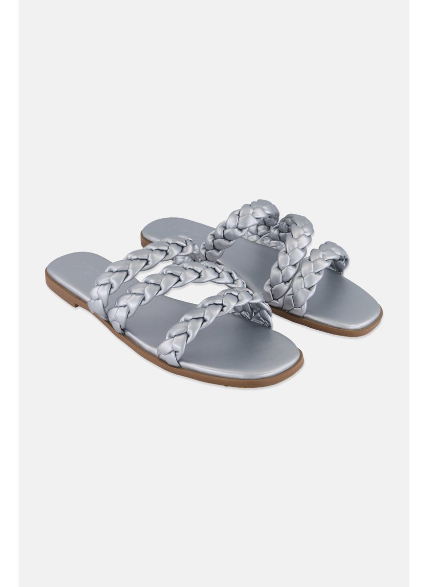Women Slip On Flats, Silver