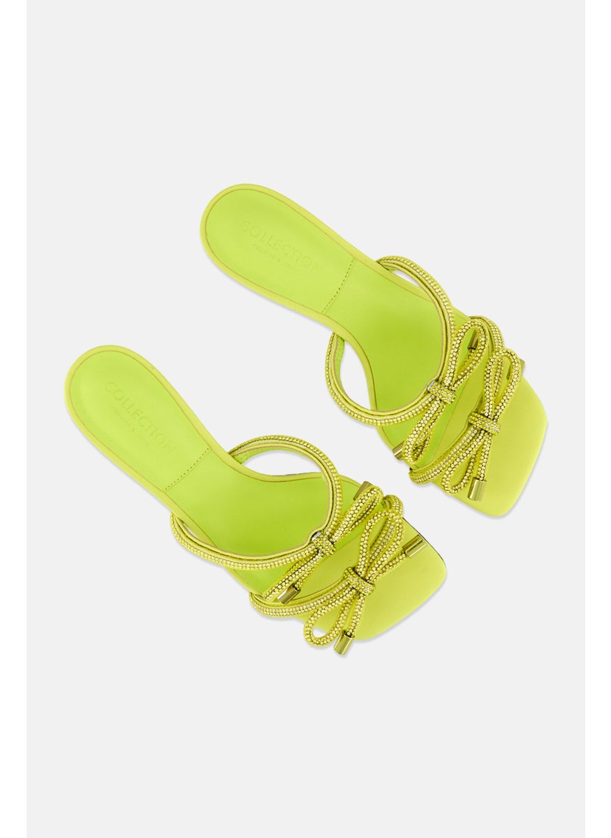 Women Slip On Square Toe Sandals, Lime Yellow