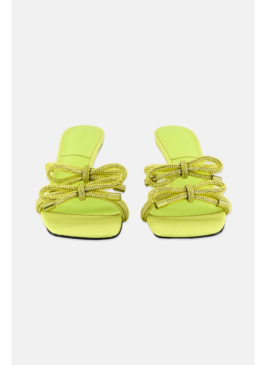 Women Slip On Square Toe Sandals, Lime Yellow