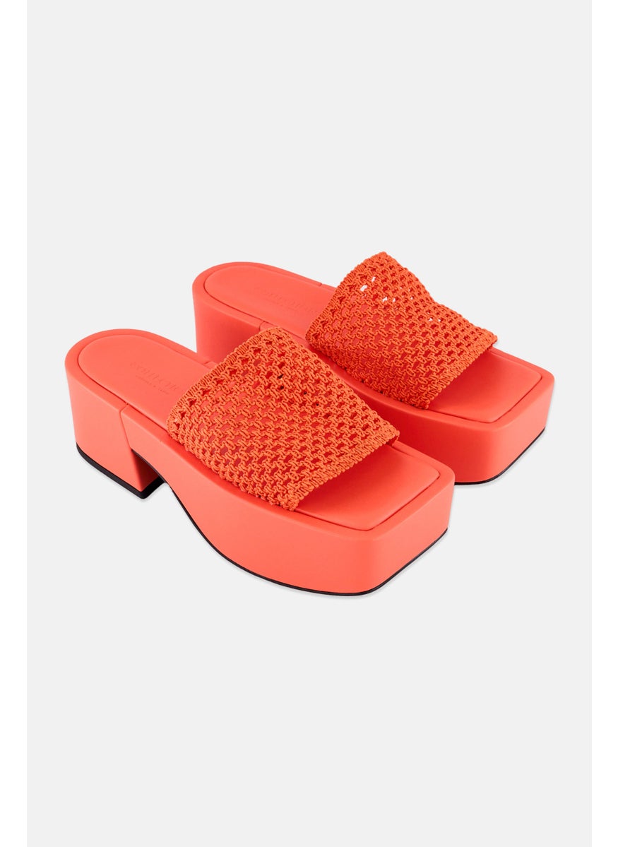 Women Knitted Platform Wedges, Orange