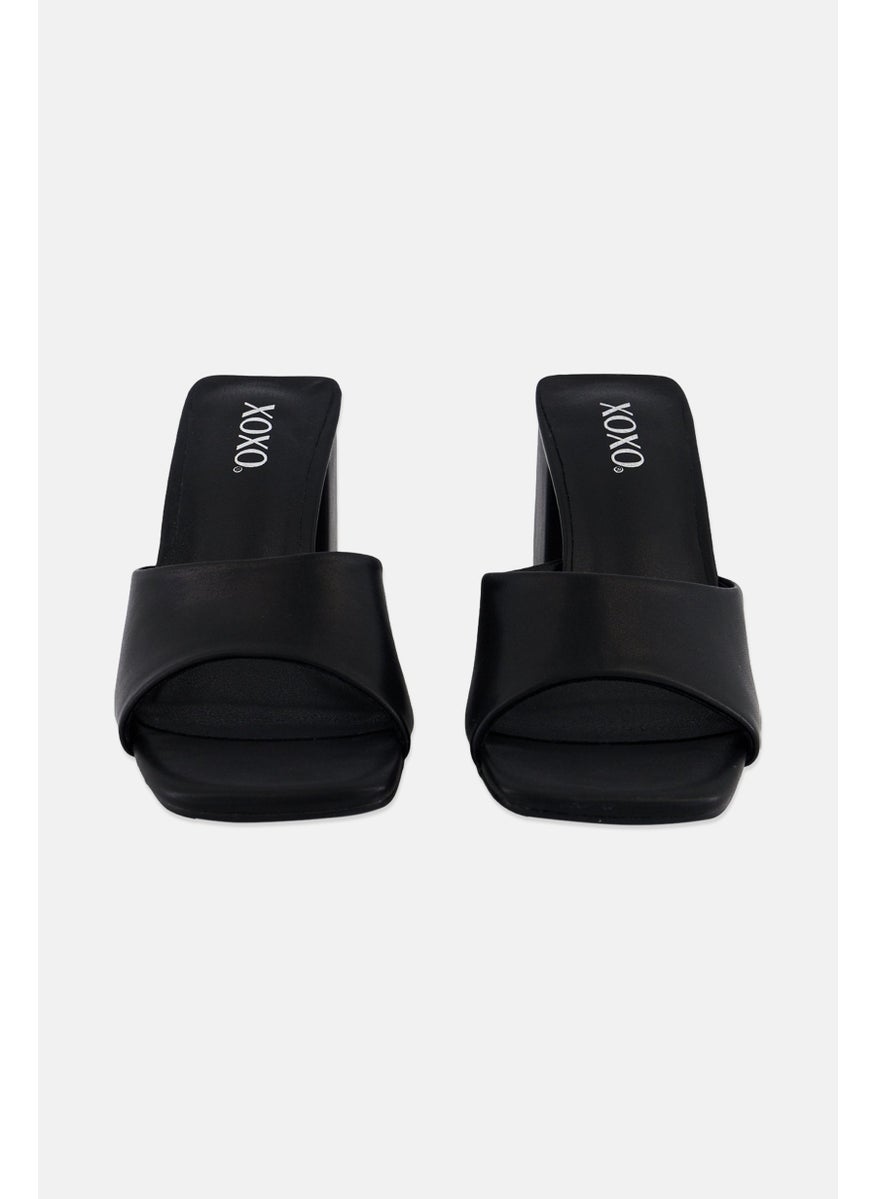 Women Slip On Platform Heel Sandals, Black