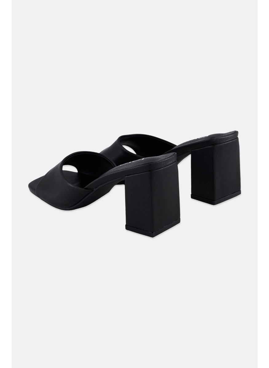 Women Slip On Platform Heel Sandals, Black