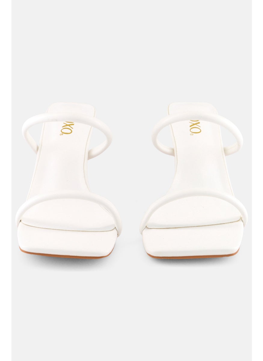 Women Slip On Square Toe Heel Sandals, White