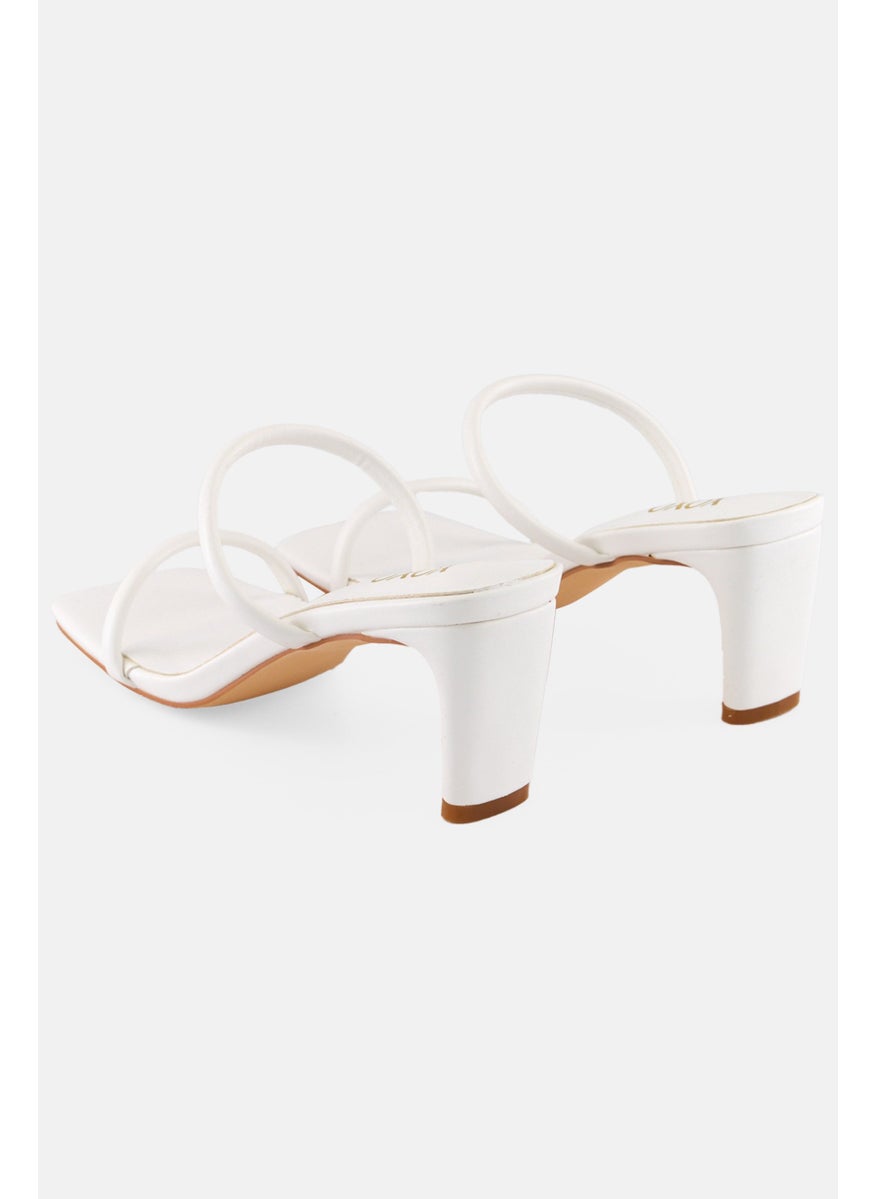 Women Slip On Square Toe Heel Sandals, White