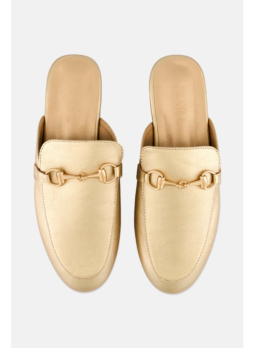 Women Slip On Metallic Mules, Gold