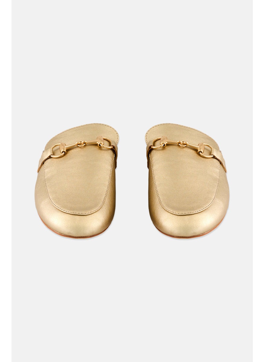 Women Slip On Metallic Mules, Gold