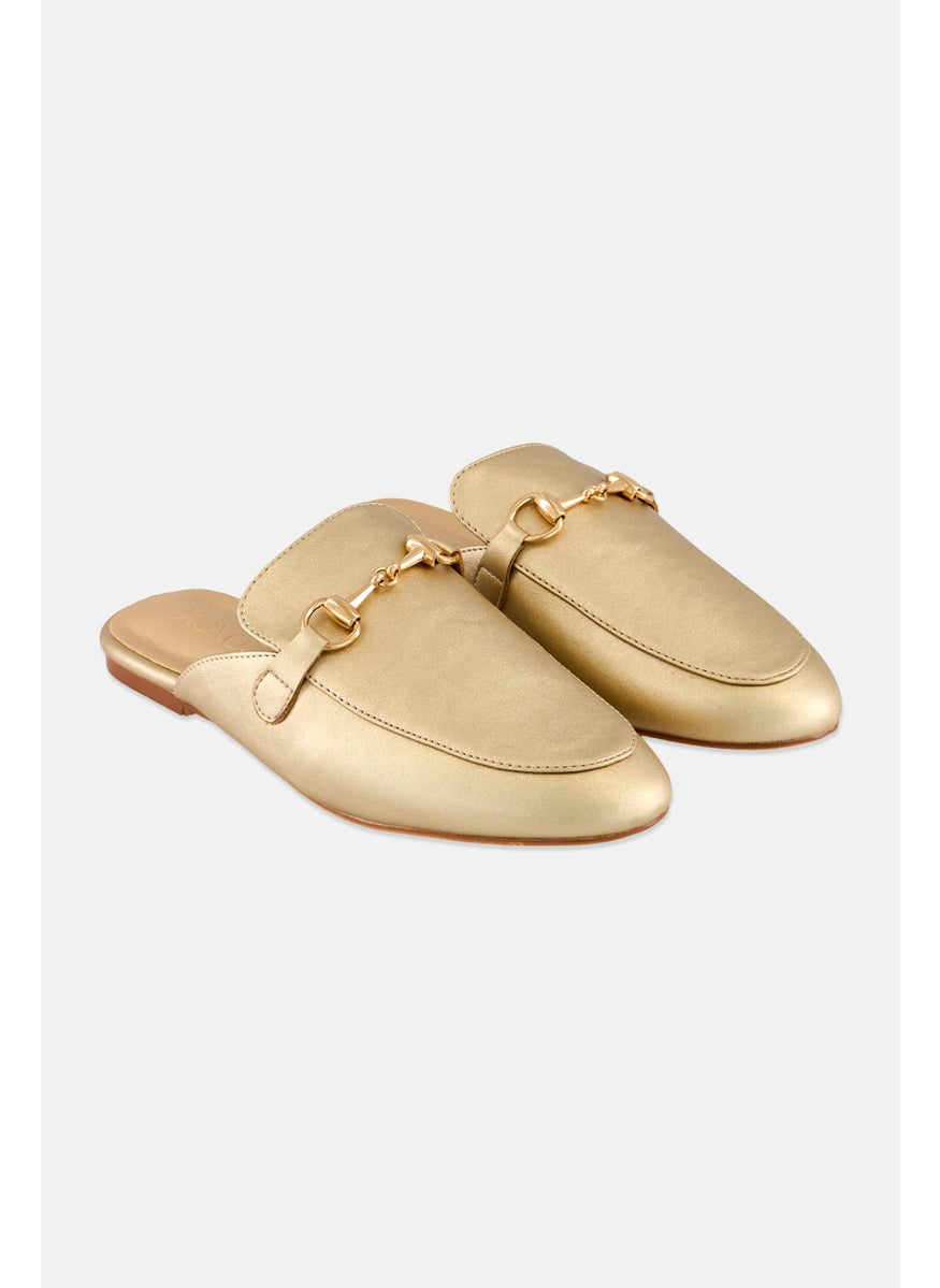 Women Slip On Metallic Mules, Gold