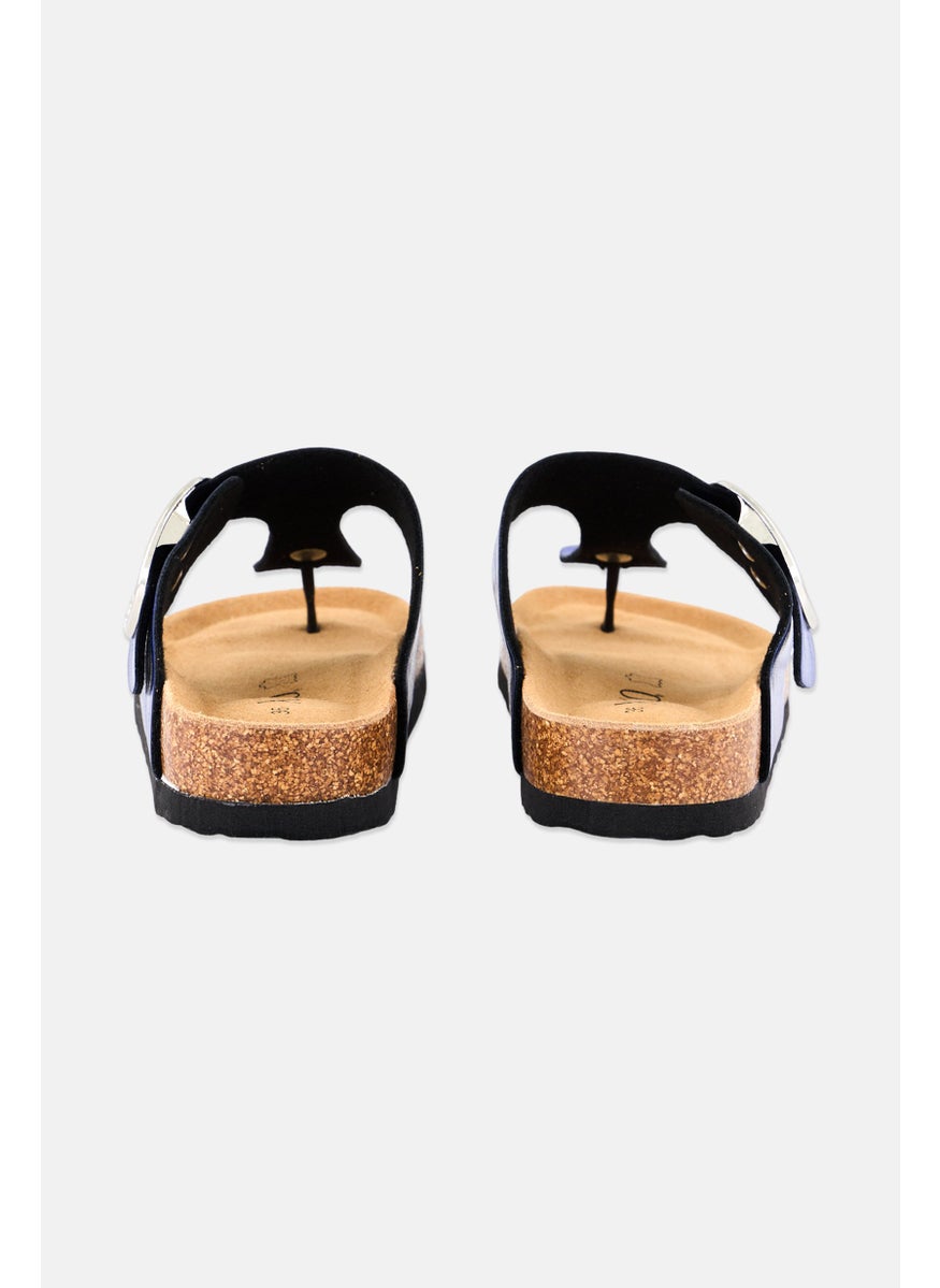 Women Slip On Cork Sandals, Metallic Blue