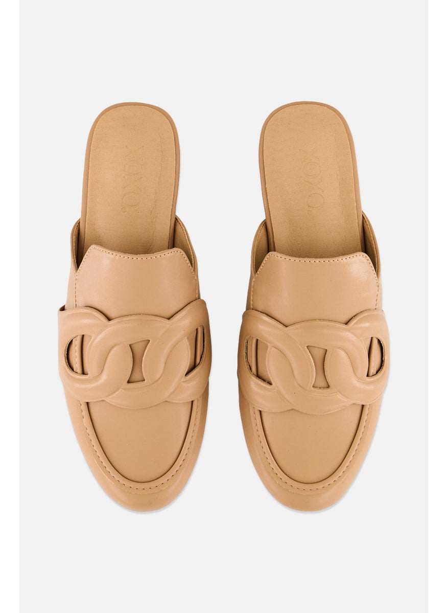 Women Slip On Ring Chain Mules, Cream