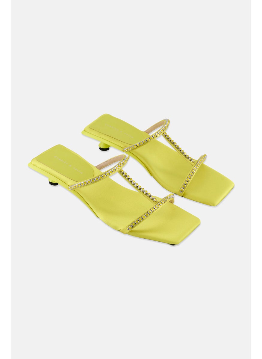 Women Slip On Kitten Heel Sandals, Lime