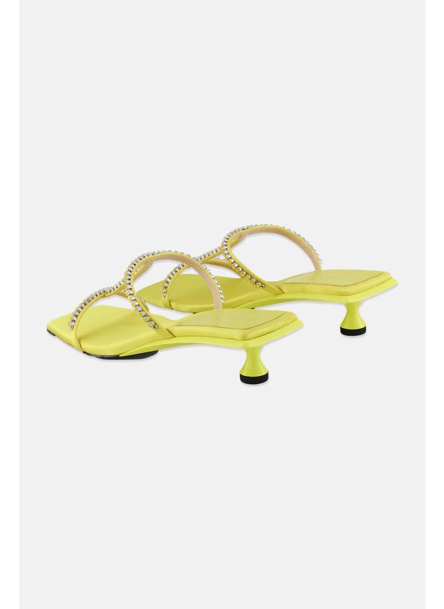 Women Slip On Kitten Heel Sandals, Lime