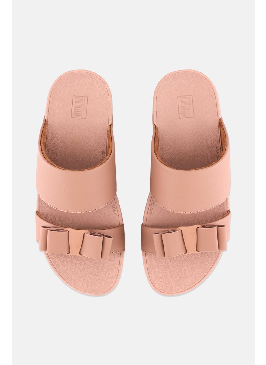 Women Rosa Bow Lather Sandals, Pink