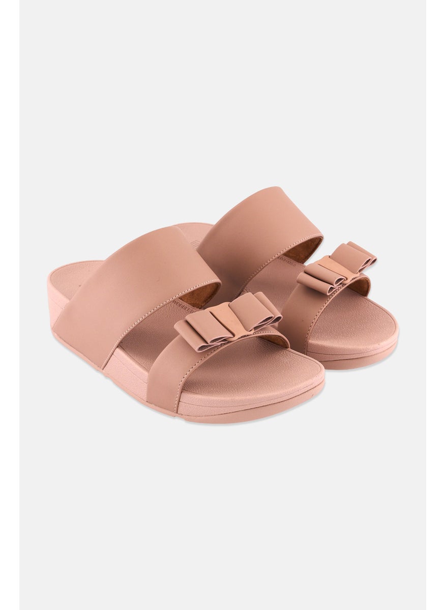 Women Rosa Bow Lather Sandals, Pink