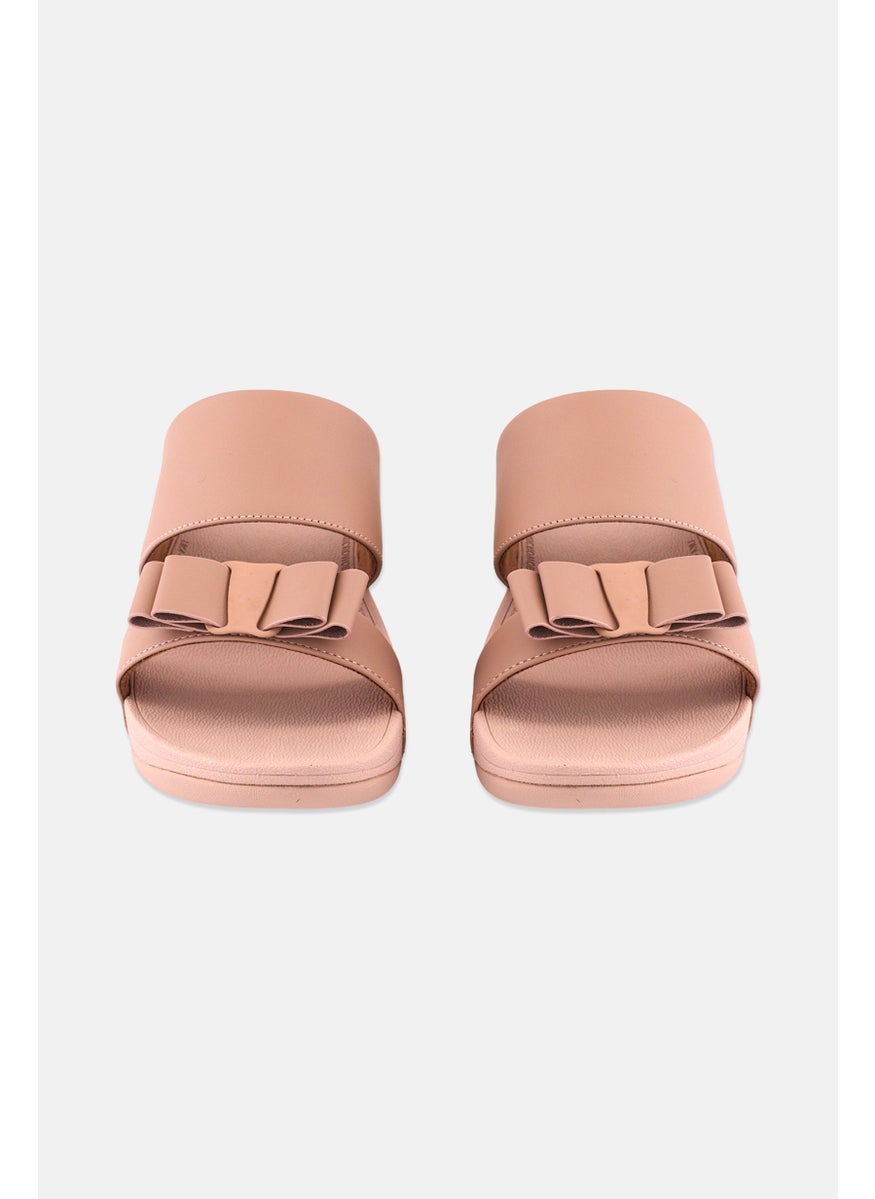 Women Rosa Bow Lather Sandals, Pink