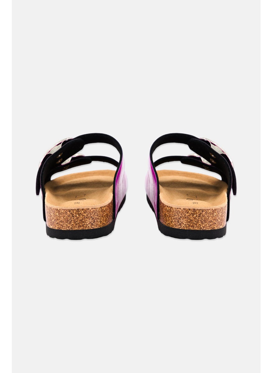 Women Slip On Cork Sandals, Metallic Fuchsia