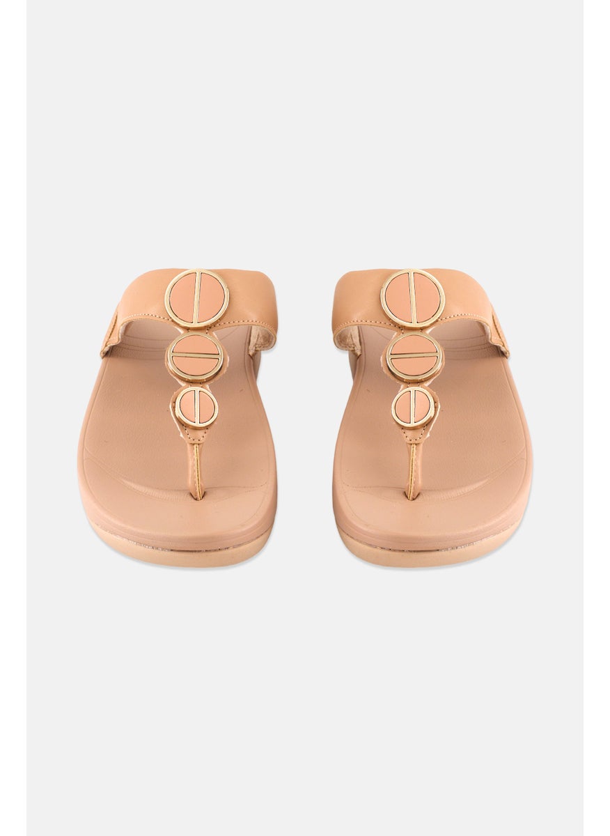 Women Slip On Open Toe Sandals, Tan