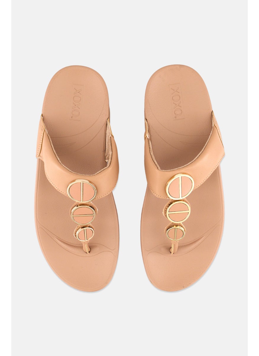 Women Slip On Open Toe Sandals, Tan