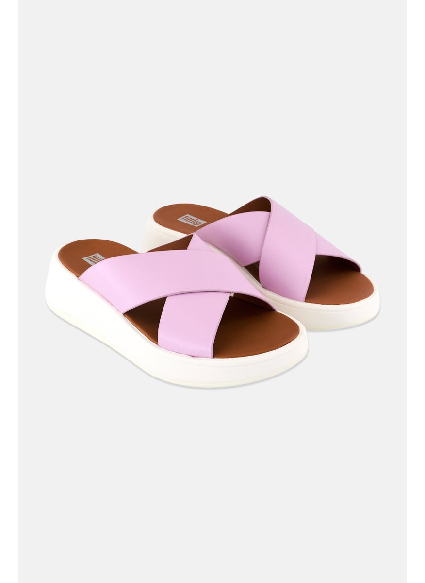 Women F-Mode Leather Flatform Cross Slip On Sandal, Lilac