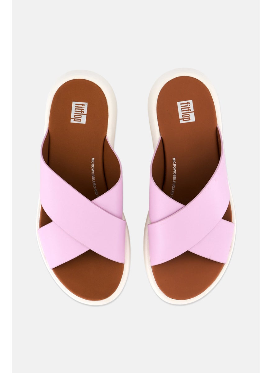 Women F-Mode Leather Flatform Cross Slip On Sandal, Lilac
