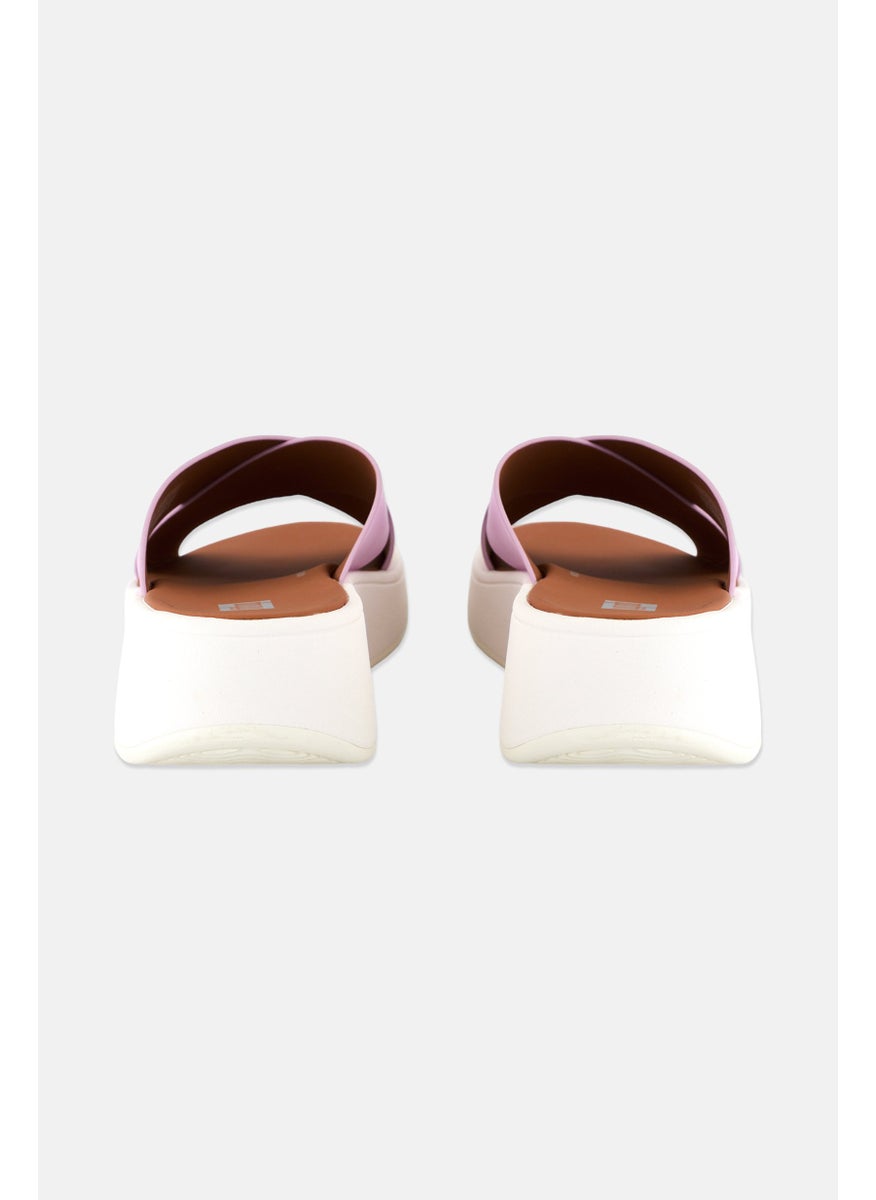 Women F-Mode Leather Flatform Cross Slip On Sandal, Lilac