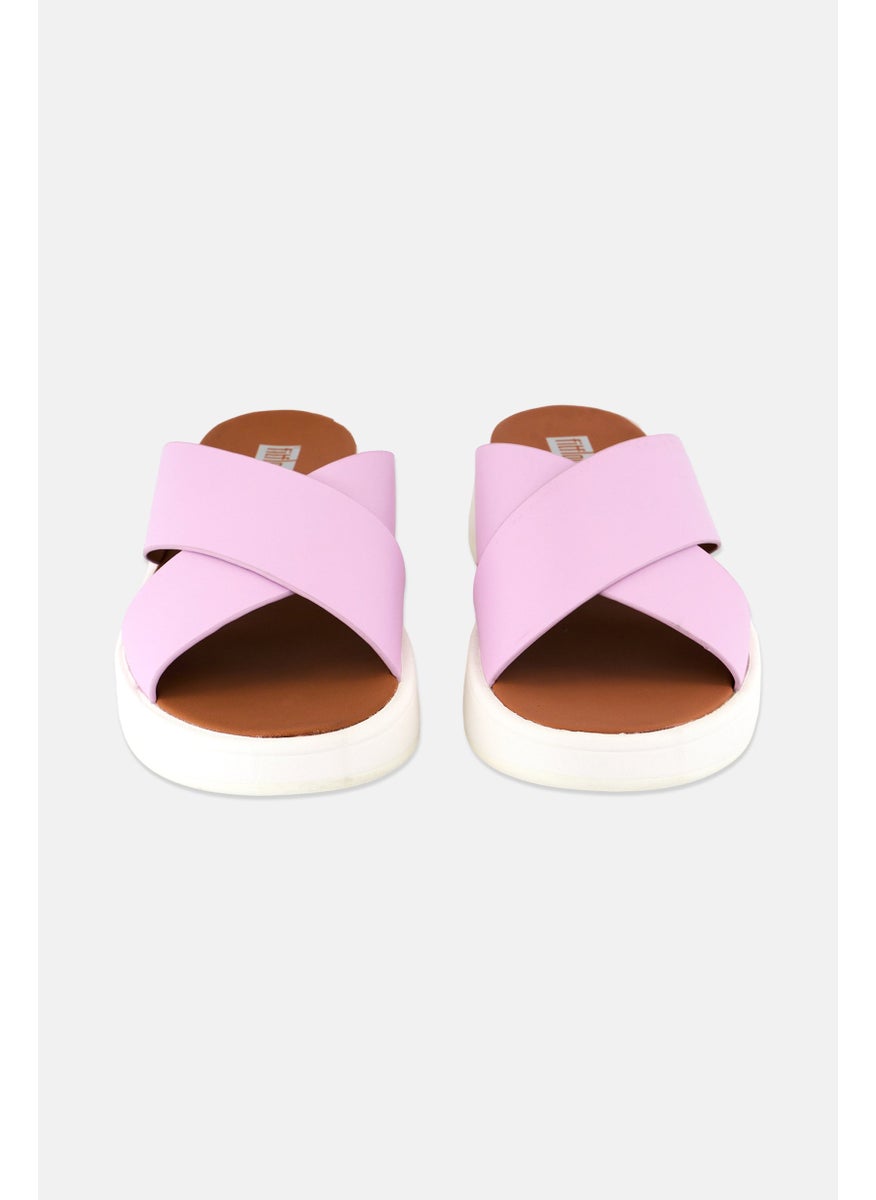 Women F-Mode Leather Flatform Cross Slip On Sandal, Lilac