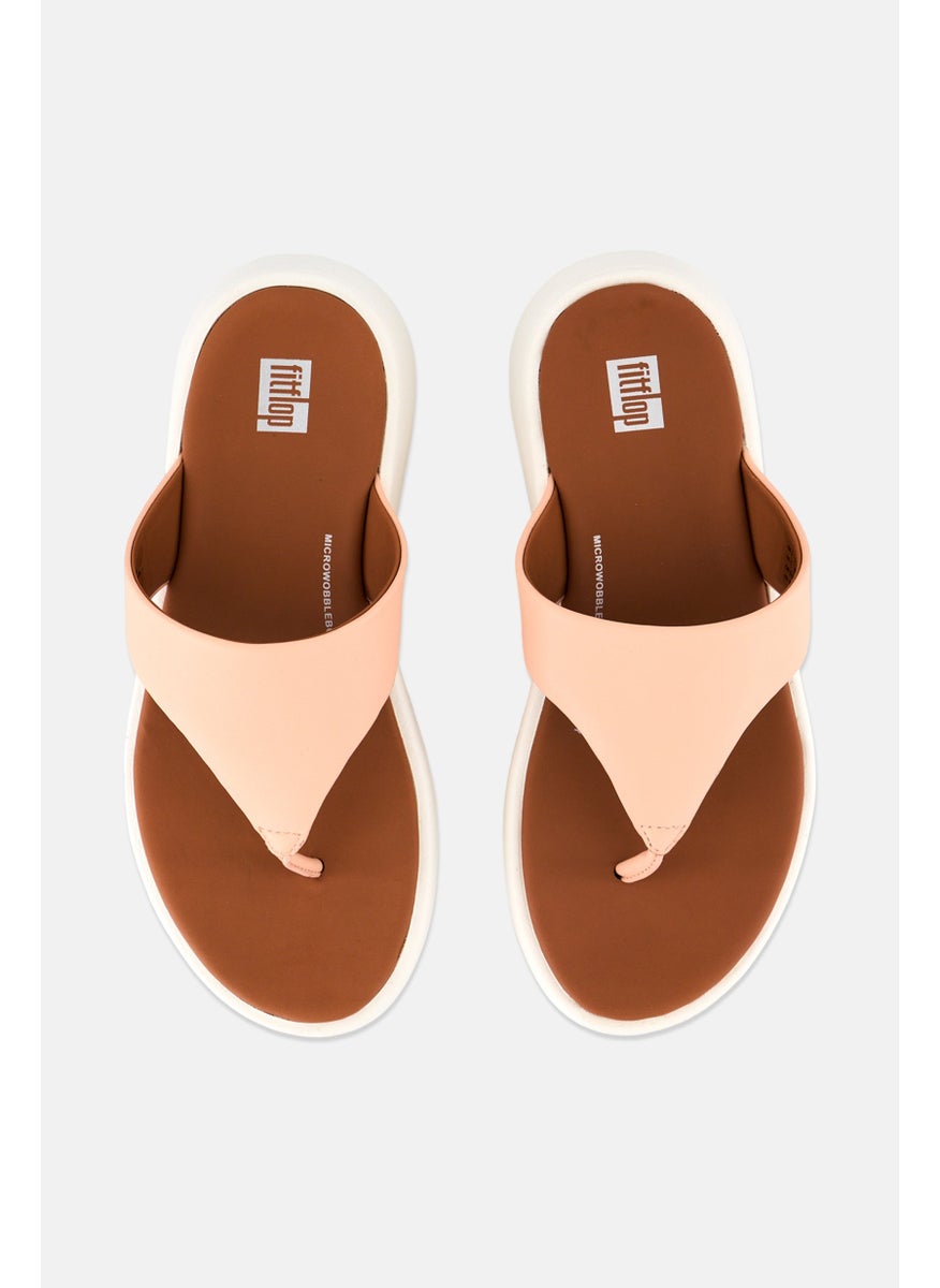 Women Slip On Mode Leather Flatform Sandals, Peach