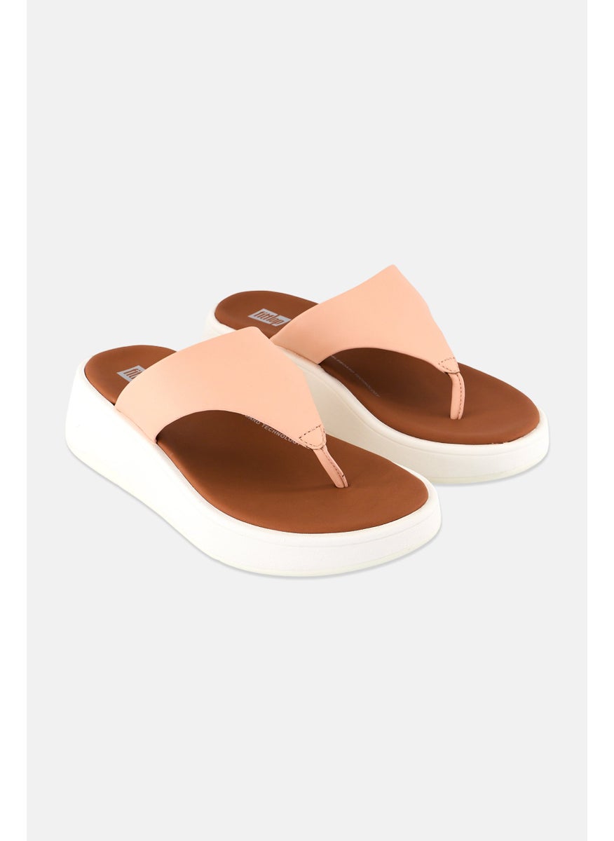 Women Slip On Mode Leather Flatform Sandals, Peach