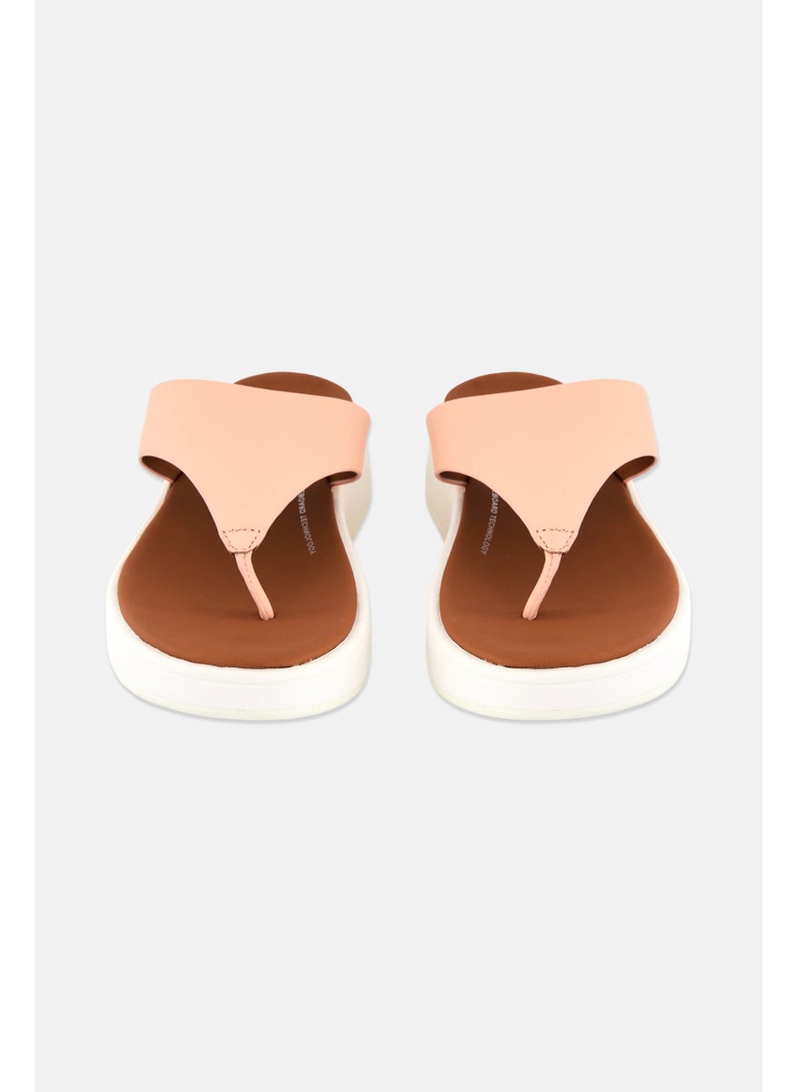 Women Slip On Mode Leather Flatform Sandals, Peach