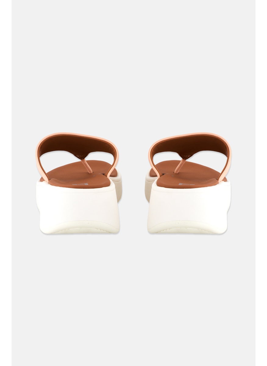 Women Slip On Mode Leather Flatform Sandals, Peach