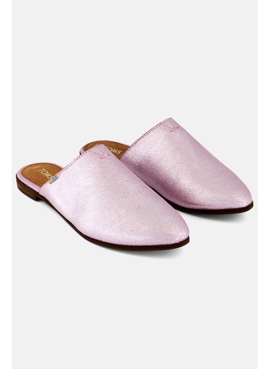 Women Jutti Leather Slip On Mules, Metallic Lavender