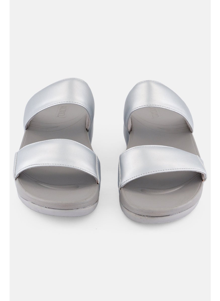 Women Slip On Wedge Sandals, Silver