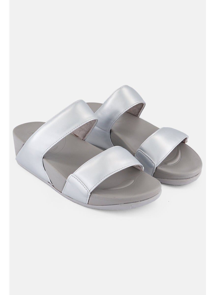 Women Slip On Wedge Sandals, Silver