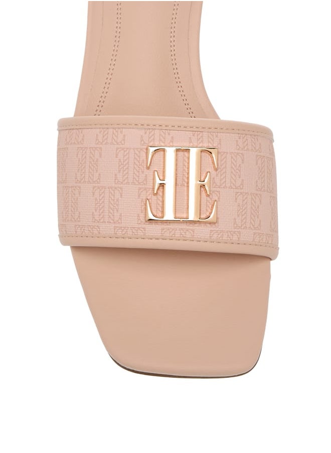 Womens Monogram Detail Slip-On Sandals With Block Heels