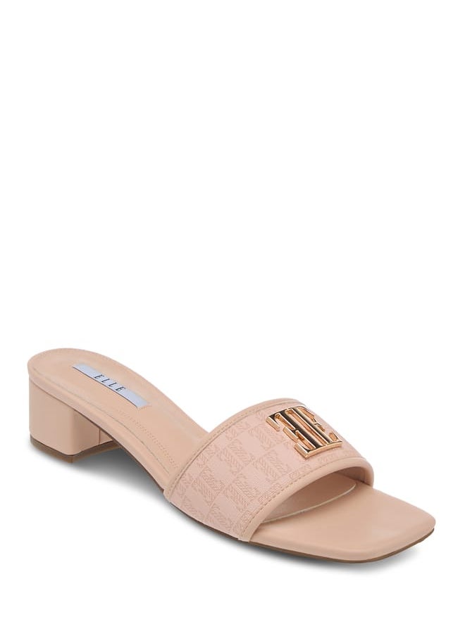 Womens Monogram Detail Slip-On Sandals With Block Heels