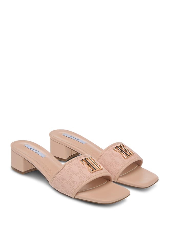 Womens Monogram Detail Slip-On Sandals With Block Heels