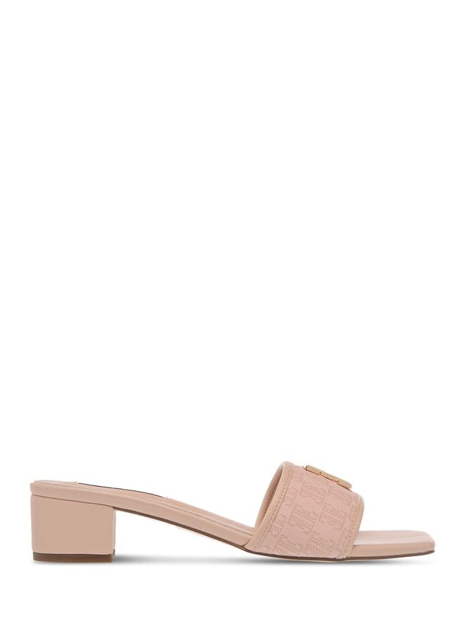 Womens Monogram Detail Slip-On Sandals With Block Heels