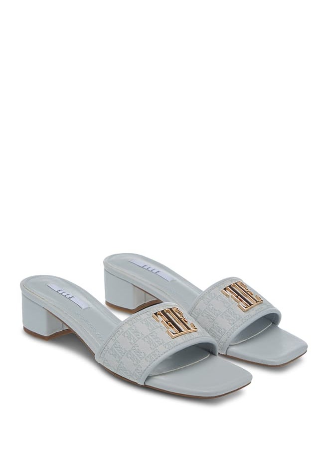 Womens Monogram Detail Slip-On Sandals With Block Heels