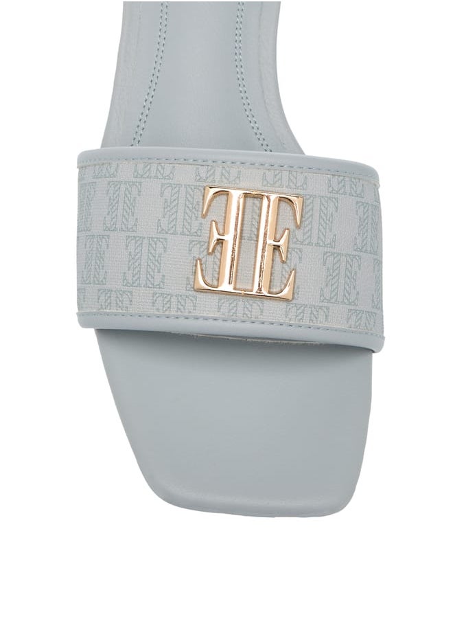 Womens Monogram Detail Slip-On Sandals With Block Heels