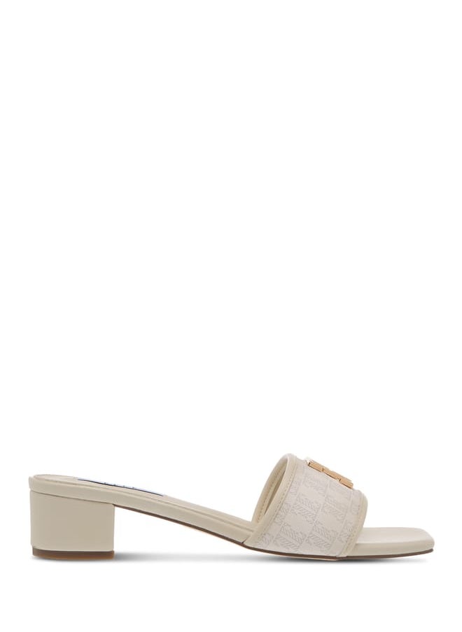 Womens Monogram Detail Slip-On Sandals With Block Heels